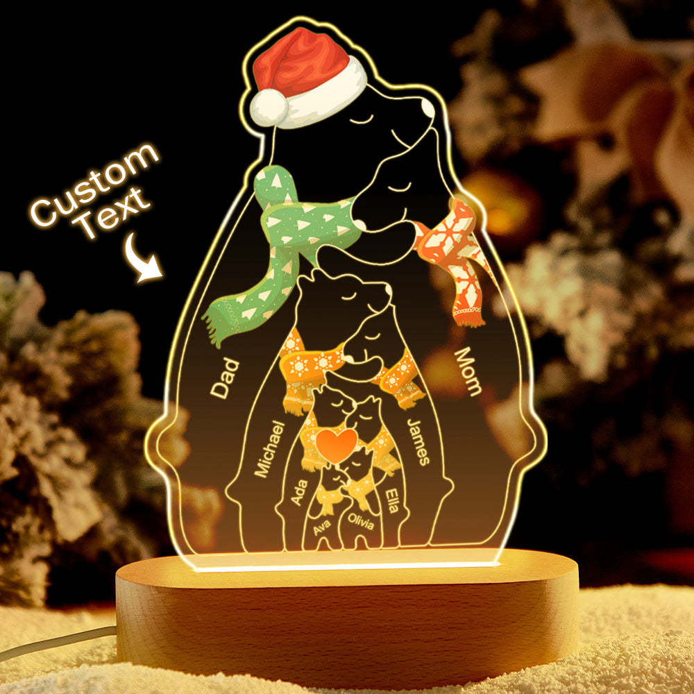Personalised Names Christmas Warm Bear Family Acrylic Lamp Custom Night Light Best Christmas Gift - mymoonlampuk