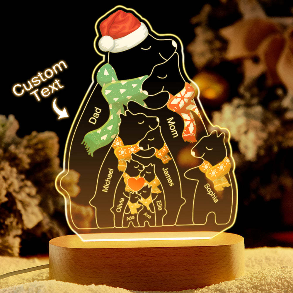 Personalised Names Christmas Warm Bear Family Acrylic Lamp Custom Night Light Best Christmas Gift - mymoonlampuk
