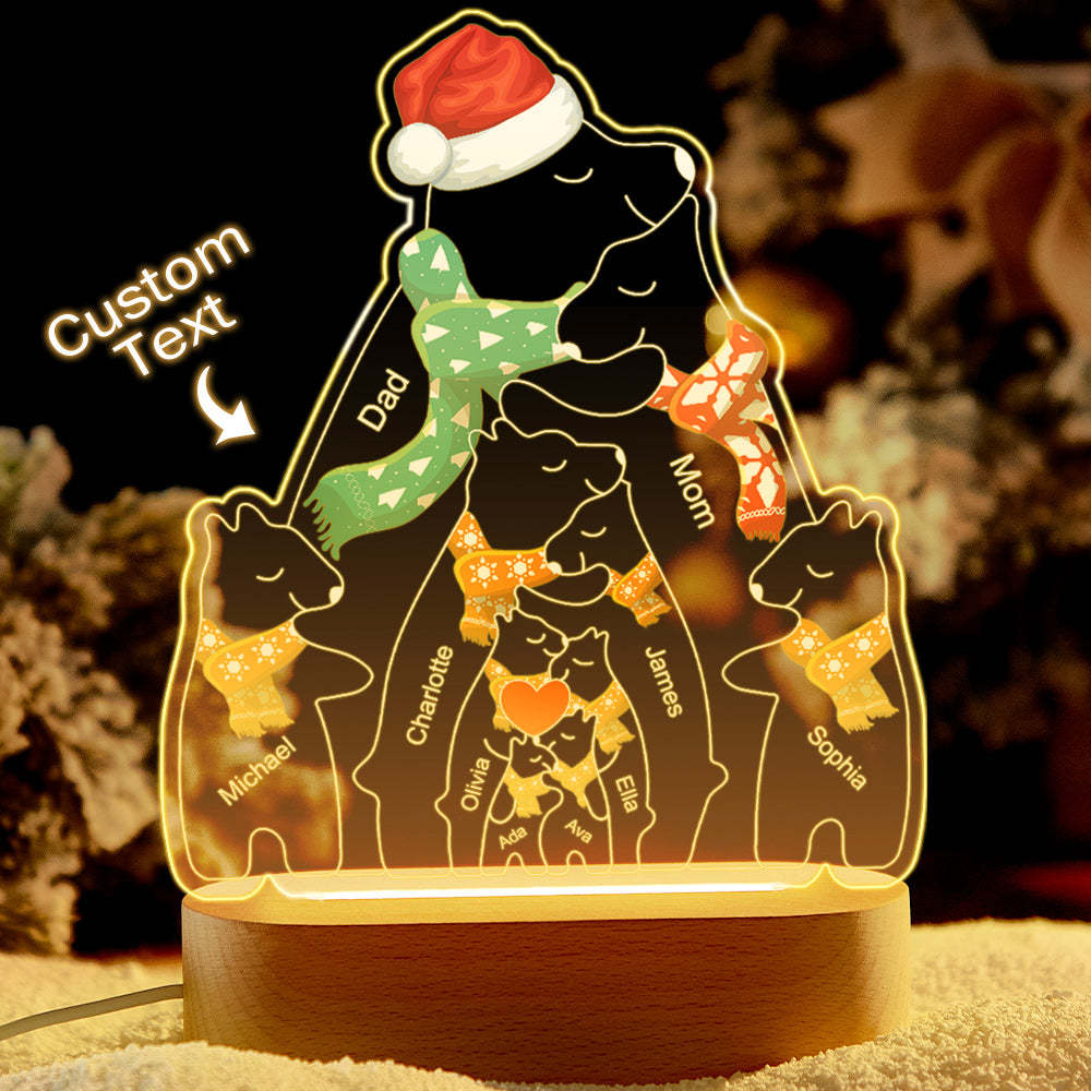 Personalised Names Christmas Warm Bear Family Acrylic Lamp Custom Night Light Best Christmas Gift - mymoonlampuk