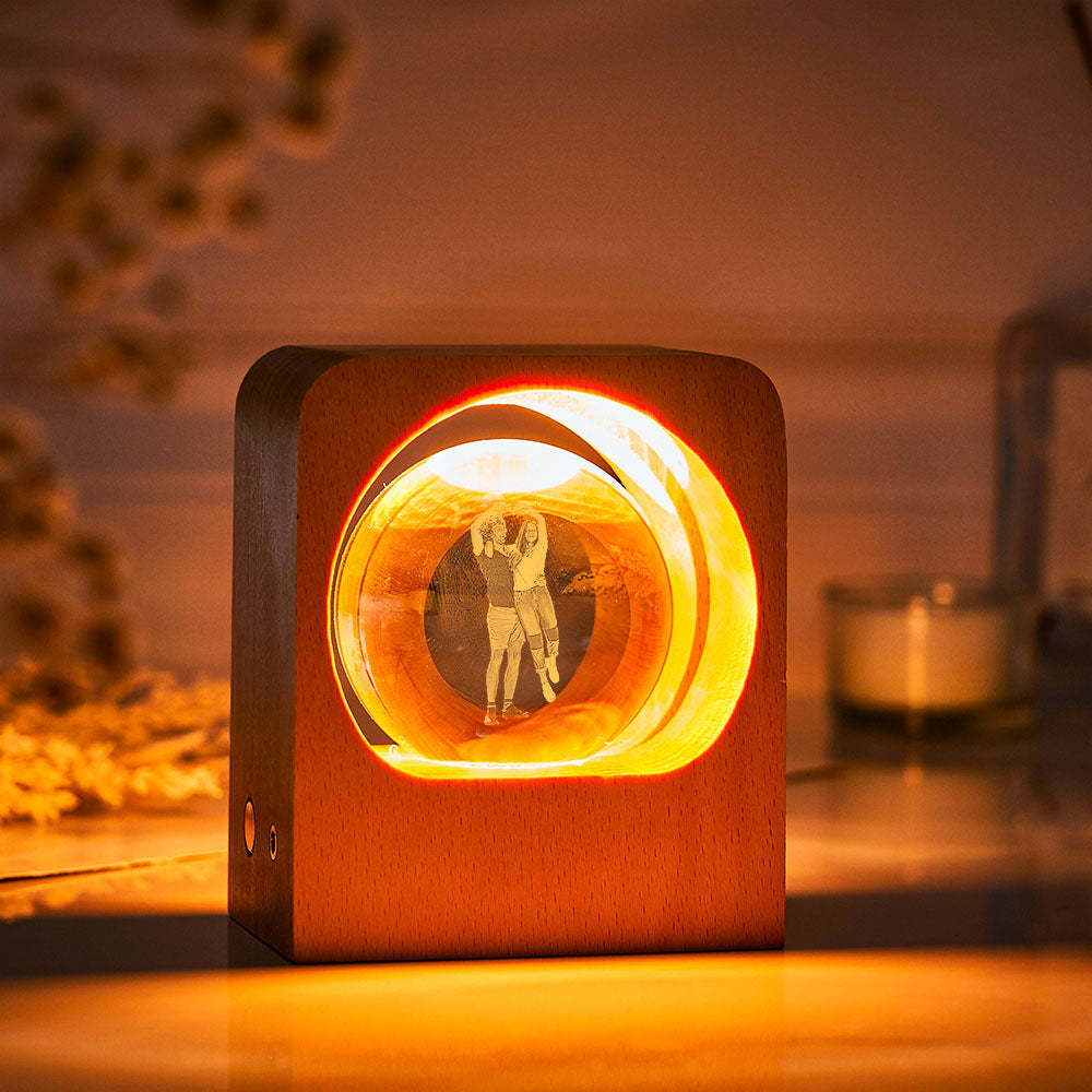 Custom Photo Crystal Ball Night Light Personalised Wooden Lamp Decor Memorial Gift - mymoonlampuk