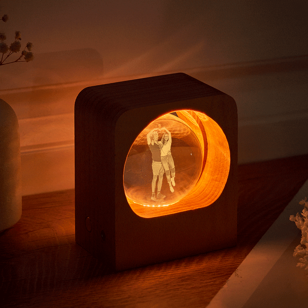 Custom Photo Crystal Ball Night Light Personalised Wooden Lamp Decor Memorial Gift - mymoonlampuk