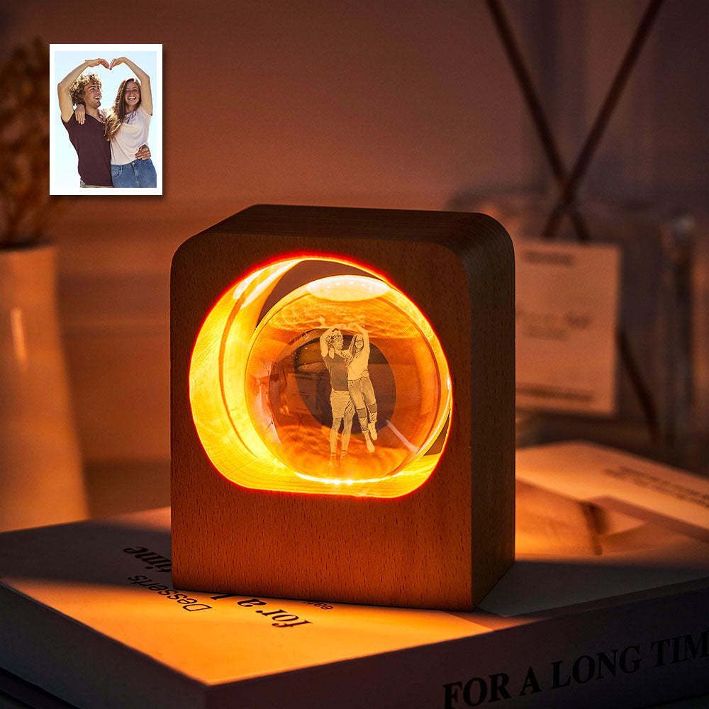 Custom Photo Crystal Ball Night Light Personalised Wooden Lamp Decor Memorial Gift - mymoonlampuk