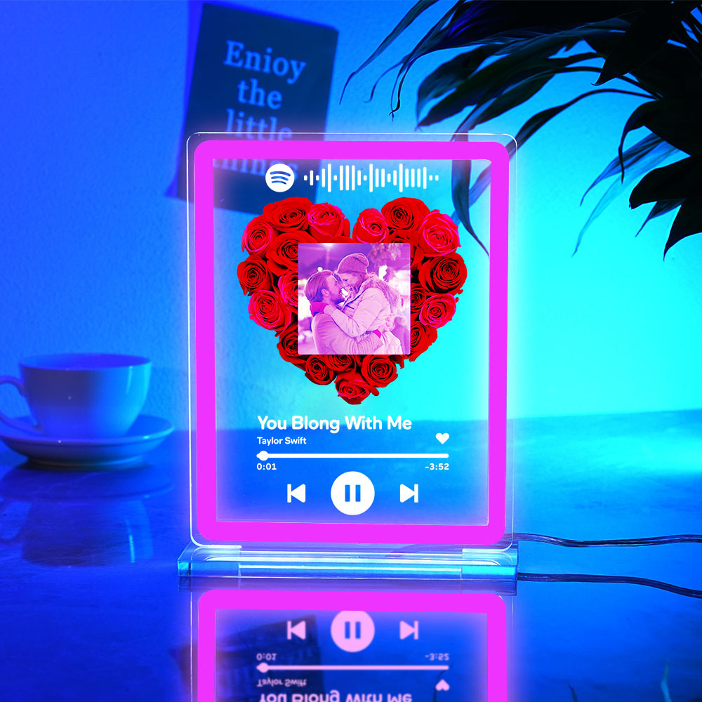 Custom Photo Spotify Rose Flower Night Light Scannable Music Code Neon Sign Lamp Valentine's Day Gifts - mymoonlampuk