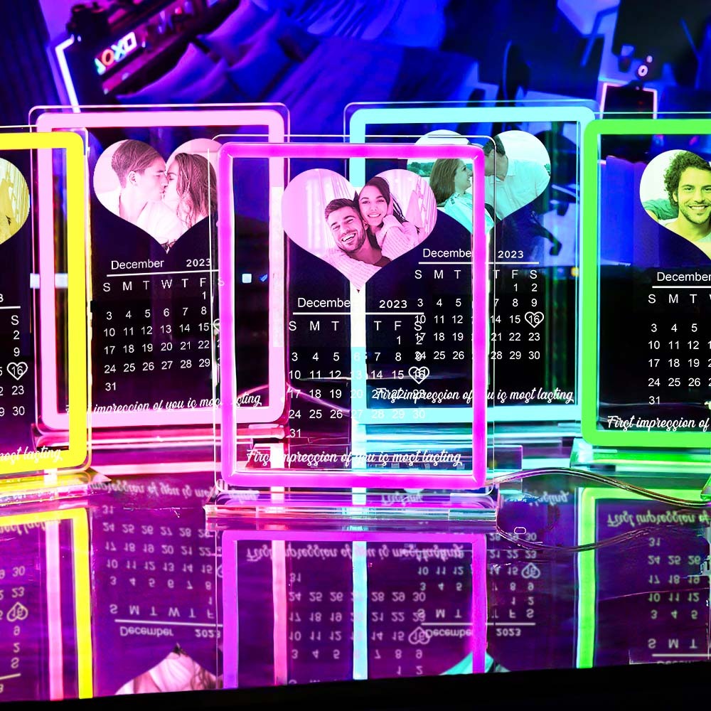 Personalised Heart Photo Calendar Night Light With Neon Sign Custom Date Lamp For Couples - mymoonlampuk