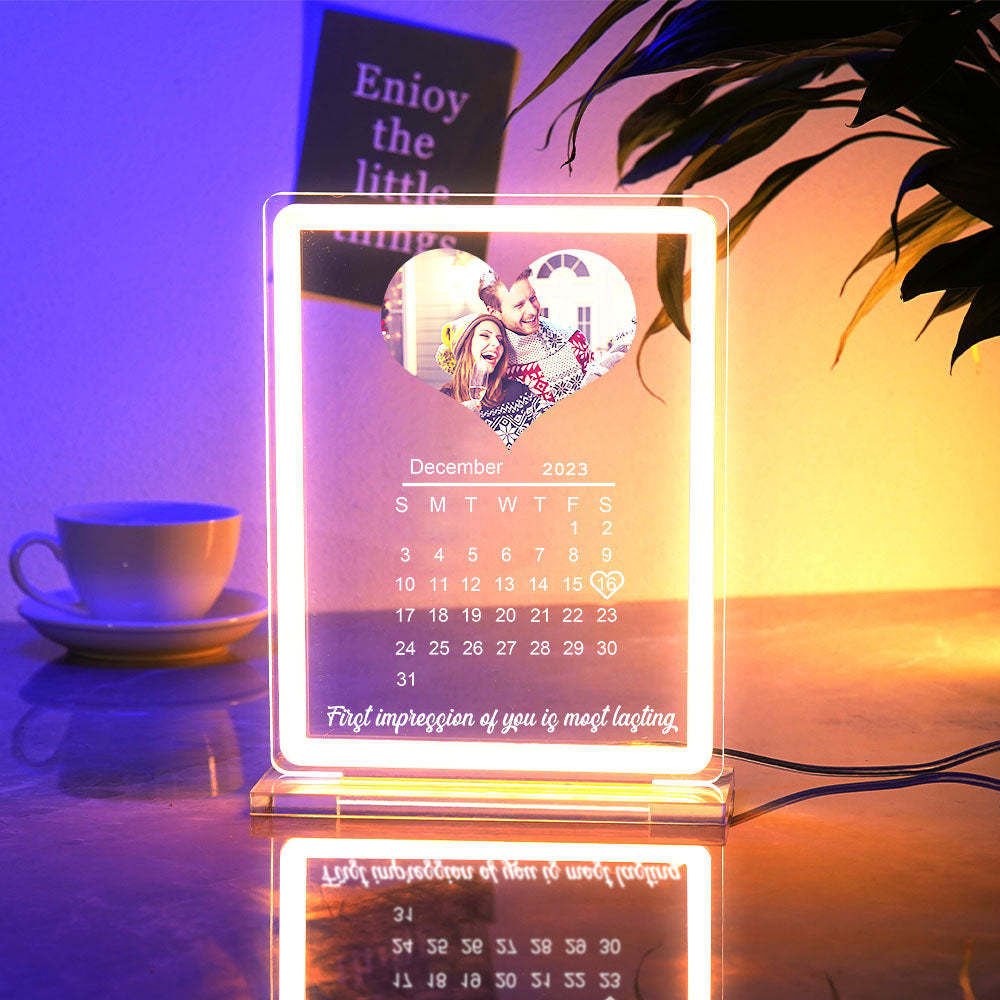 Personalised Heart Photo Calendar Night Light With Neon Sign Custom Date Lamp For Couples - mymoonlampuk