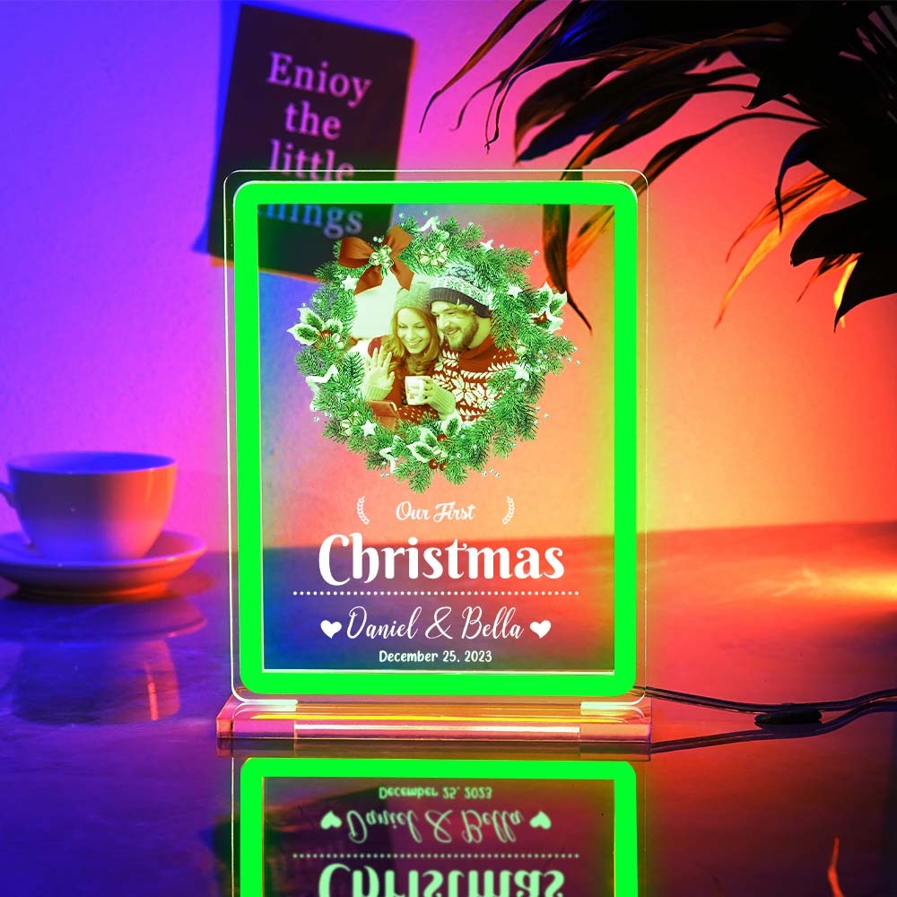 Personalised Photo Night Light With Neon Sign Our First Christmas Theme Lamp Christmas Gifts - mymoonlampuk