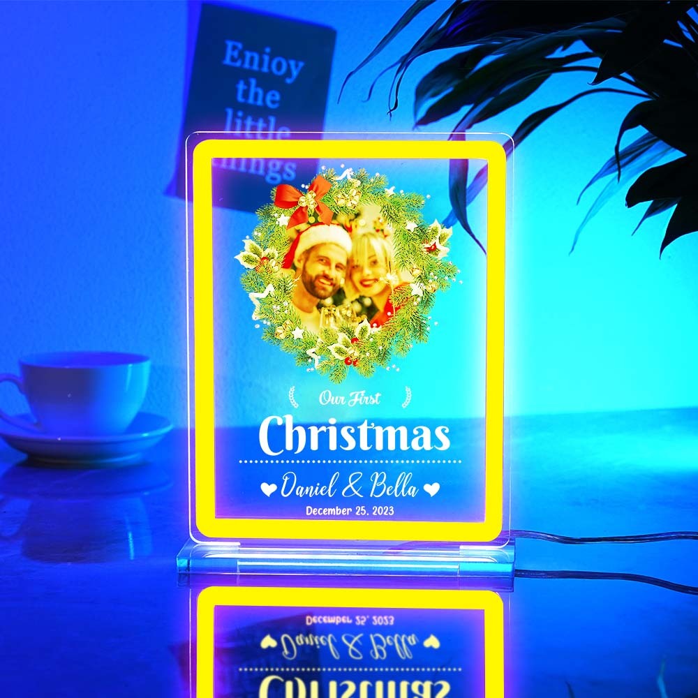 Personalised Photo Night Light With Neon Sign Our First Christmas Theme Lamp Christmas Gifts - mymoonlampuk