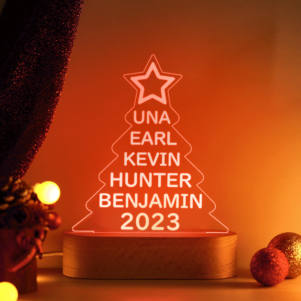 Custom Family Names Christmas Tree Night Light Colorful Acrylic Lamp Christmas Day Gifts - mymoonlampuk