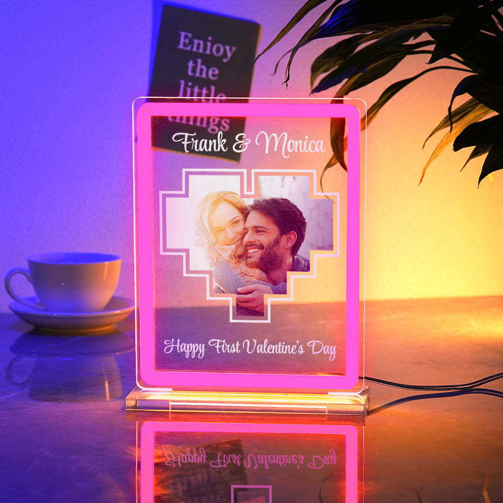 Personalized Acrylic Plaque Neon Night Light Dreamy Atmosphere With Your Photo and Name Gift For Girlfriend - mymoonlampuk