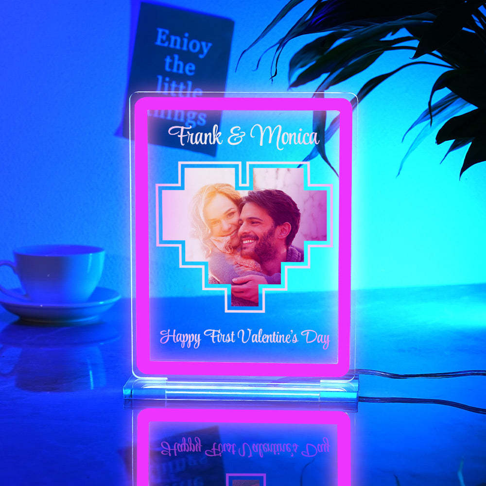 Personalized Acrylic Plaque Neon Night Light Dreamy Atmosphere With Your Photo and Name Gift For Girlfriend - mymoonlampuk