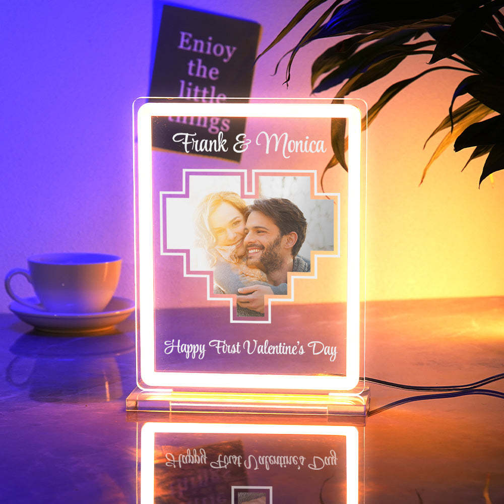 Personalized Acrylic Plaque Neon Night Light Dreamy Atmosphere With Your Photo and Name Gift For Girlfriend - mymoonlampuk