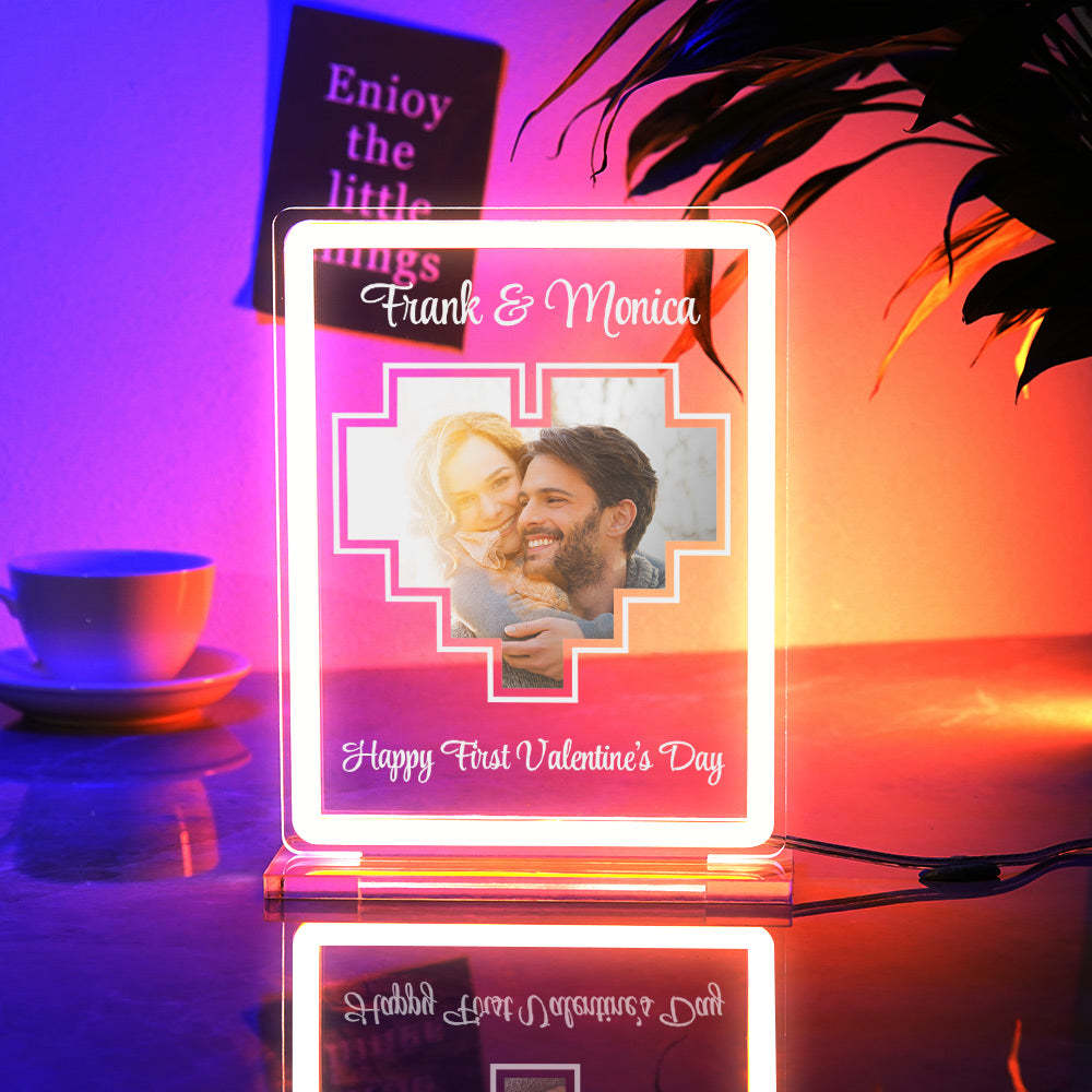 Personalized Acrylic Plaque Neon Night Light Dreamy Atmosphere With Your Photo and Name Gift For Girlfriend - mymoonlampuk