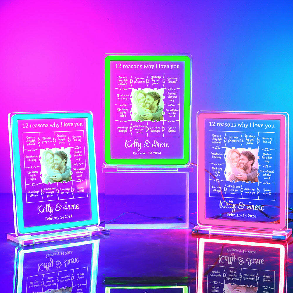 Personalized Photo Acrylic Neon Night Light Romantic Lighting Gifts For Her - 12 Reasons Why I Love You - mymoonlampuk