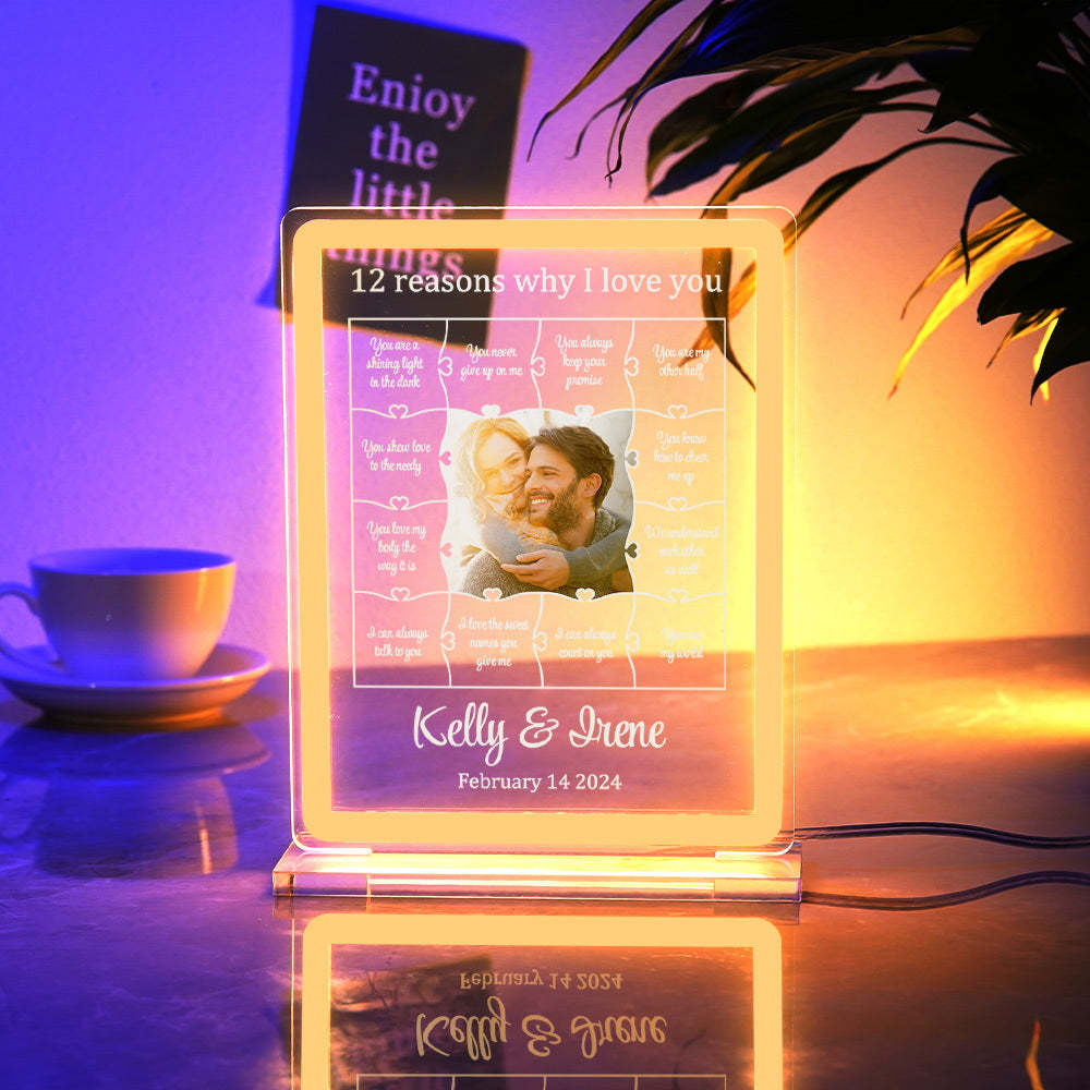 Personalized Photo Acrylic Neon Night Light Romantic Lighting Gifts For Her - 12 Reasons Why I Love You - mymoonlampuk