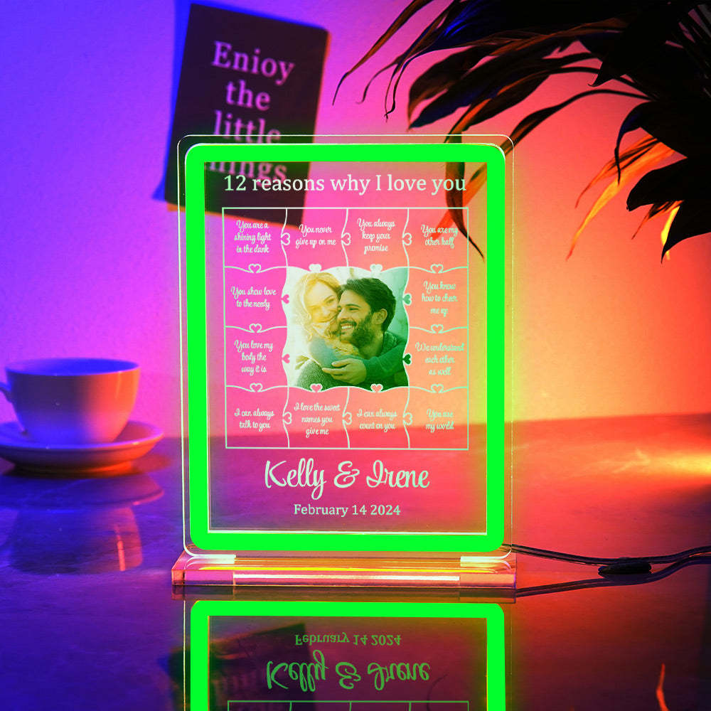 Personalized Photo Acrylic Neon Night Light Romantic Lighting Gifts For Her - 12 Reasons Why I Love You - mymoonlampuk