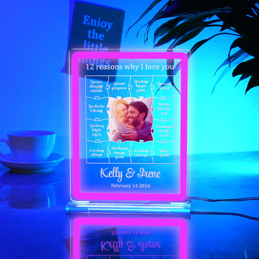 Personalized Photo Acrylic Neon Night Light Romantic Lighting Gifts For Her - 12 Reasons Why I Love You - mymoonlampuk