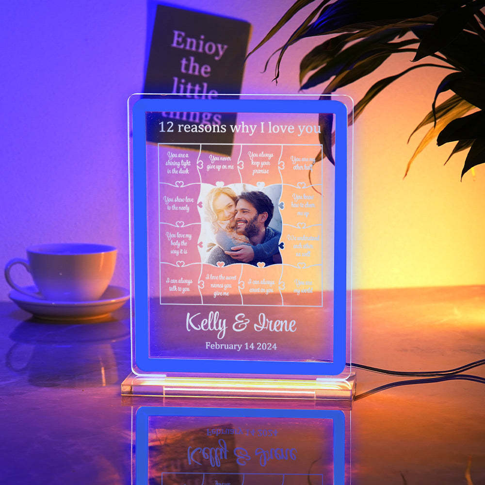 Personalized Photo Acrylic Neon Night Light Romantic Lighting Gifts For Her - 12 Reasons Why I Love You - mymoonlampuk