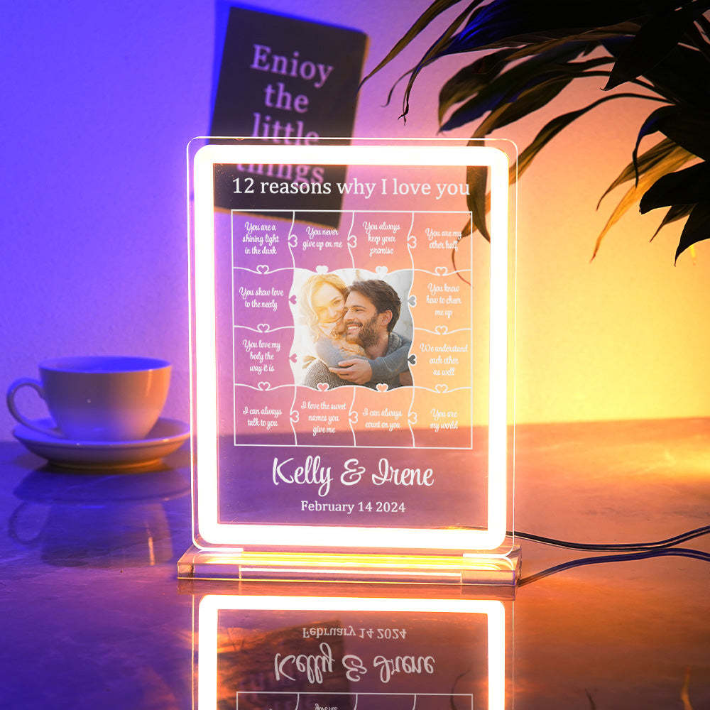 Personalized Photo Acrylic Neon Night Light Romantic Lighting Gifts For Her - 12 Reasons Why I Love You - mymoonlampuk