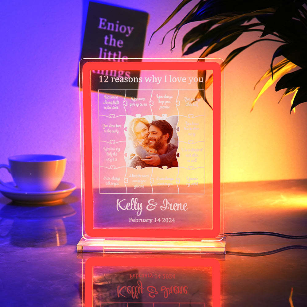 Personalized Photo Acrylic Neon Night Light Romantic Lighting Gifts For Her - 12 Reasons Why I Love You - mymoonlampuk