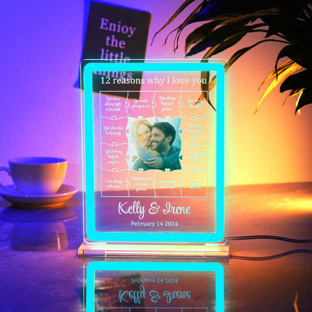 Personalized Photo Acrylic Neon Night Light Romantic Lighting Gifts For Her - 12 Reasons Why I Love You - mymoonlampuk