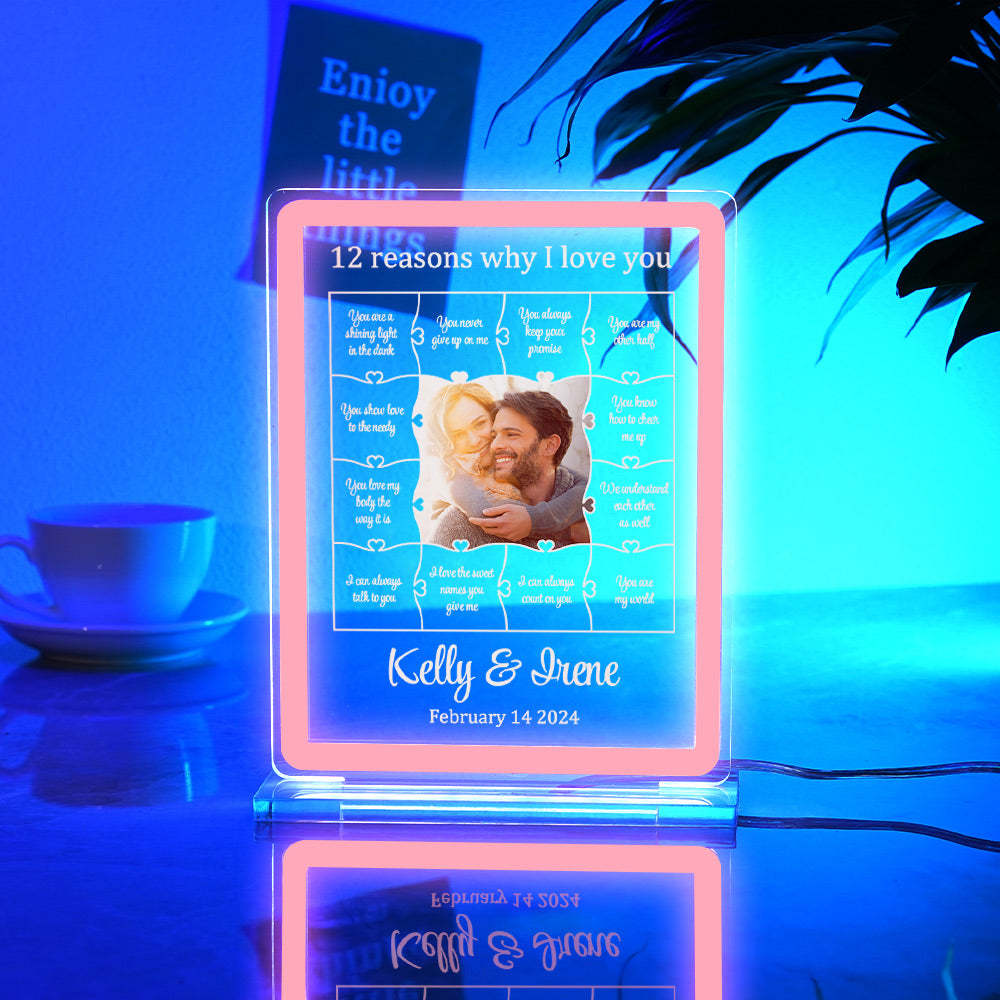 Personalized Photo Acrylic Neon Night Light Romantic Lighting Gifts For Her - 12 Reasons Why I Love You - mymoonlampuk