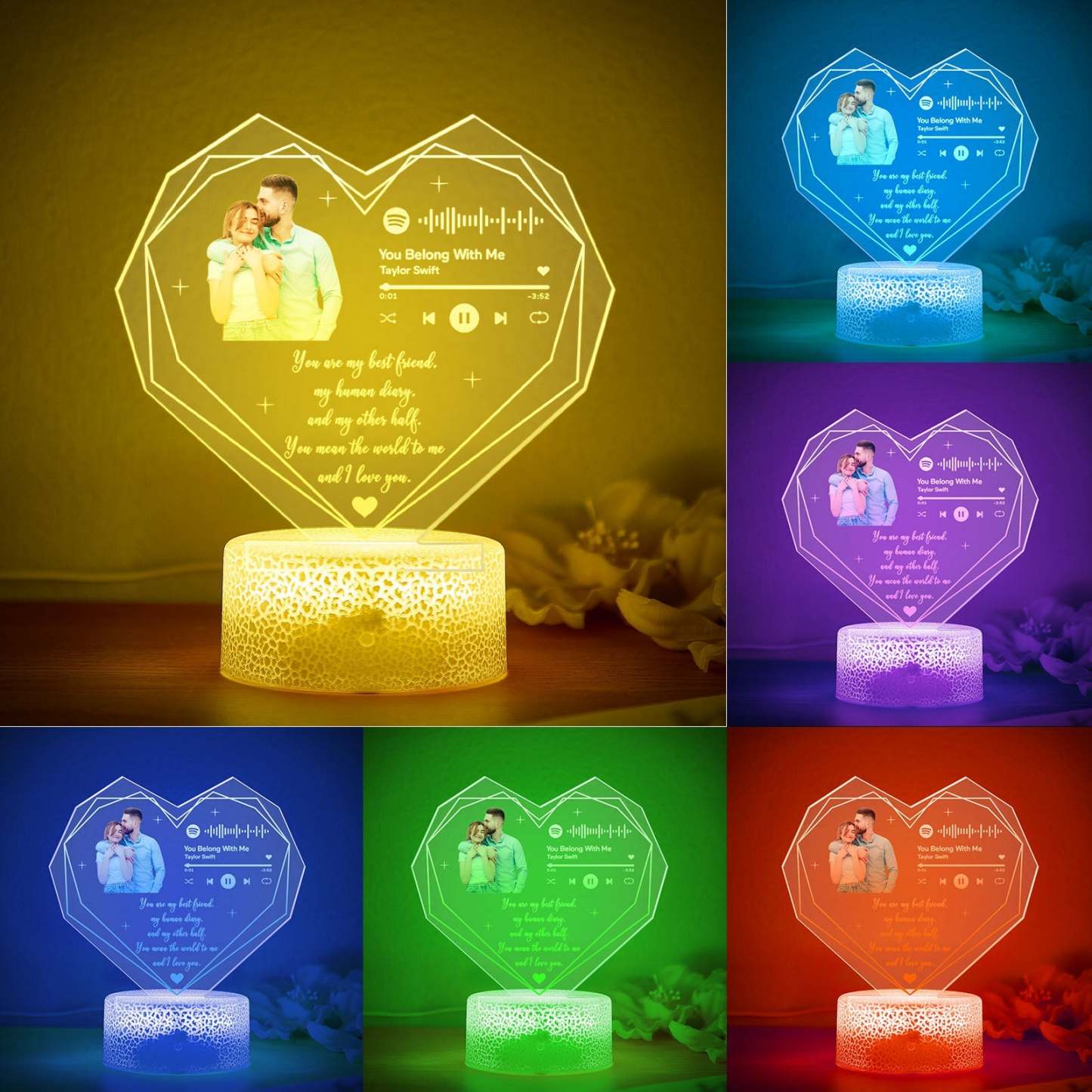 Custom Photo LED Night Light Personalized Spotify Music and Text Lamp Room Decorative Gifts for Couple - mymoonlampuk