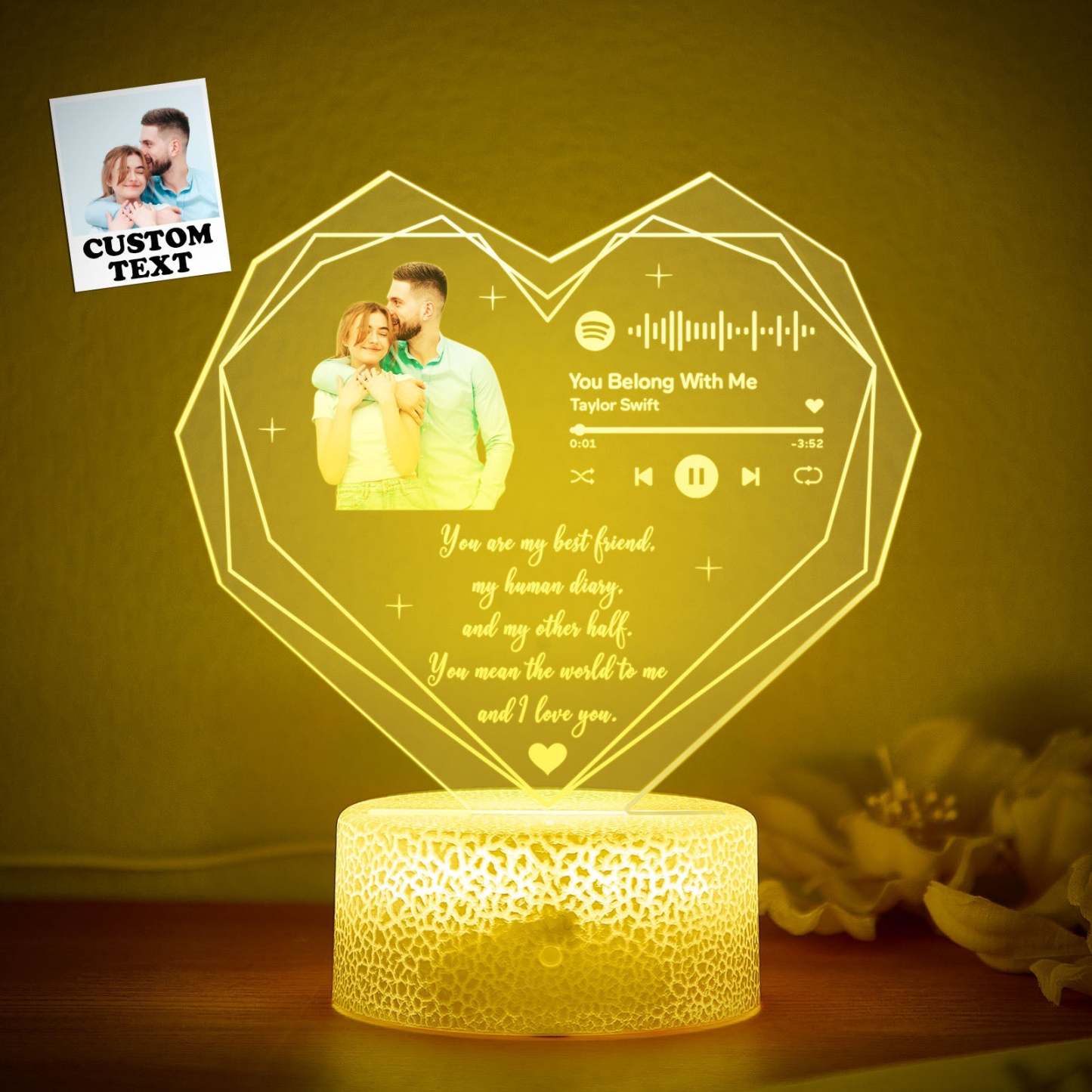 Custom Photo LED Night Light Personalized Spotify Music and Text Lamp Room Decorative Gifts for Couple - mymoonlampuk