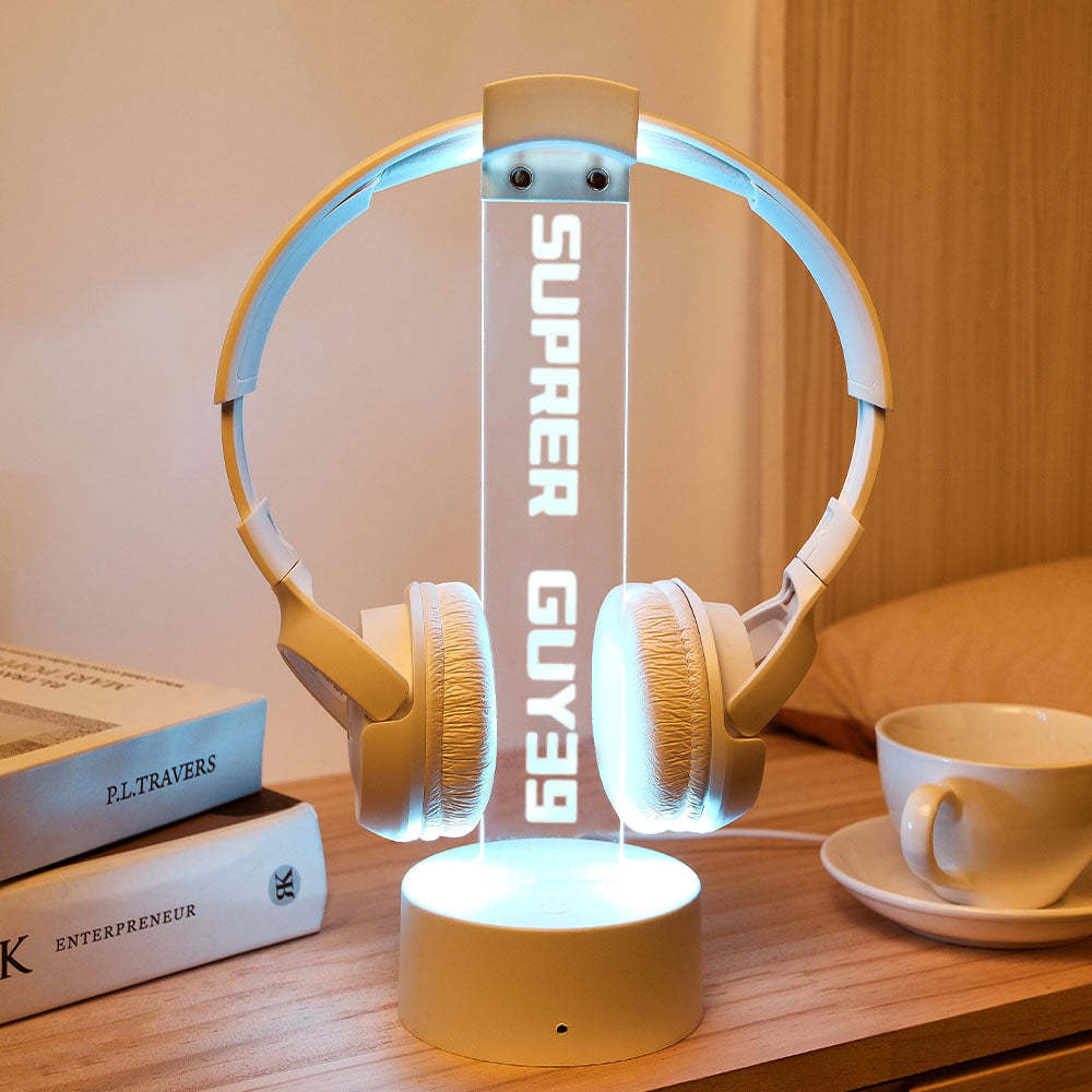 Personalized Text Headphone Stand Night Light Trendy Gamer Headset Holder Gifts For Him - mymoonlampuk