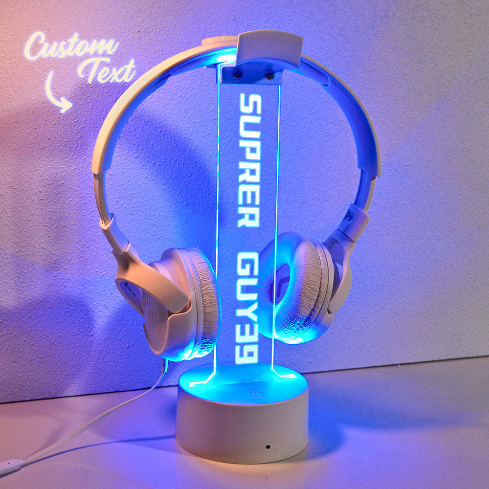 Personalized Text Headphone Stand Night Light Trendy Gamer Headset Holder Gifts For Him - mymoonlampuk