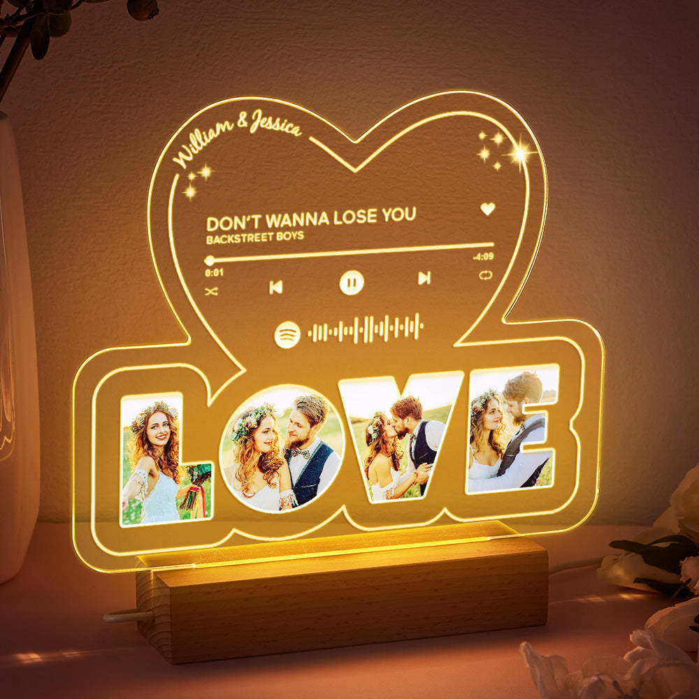 Custom Photo LOVE Night Light Personalized Spotify Code Music Plaque Lamp Valentine Gifts - mymoonlampuk