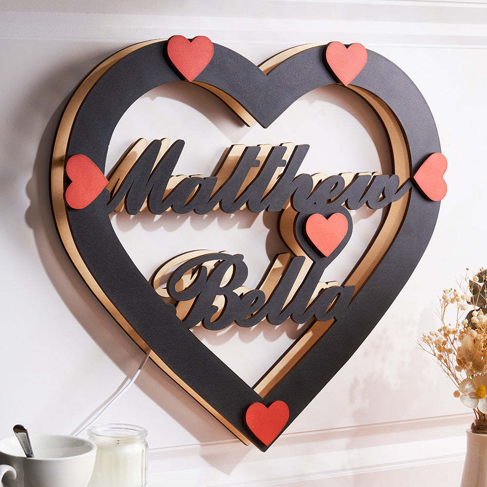 Custom Name Red Heart Night Light Romantic Wall Hanging LED Light Gifts For Couples - mymoonlampuk