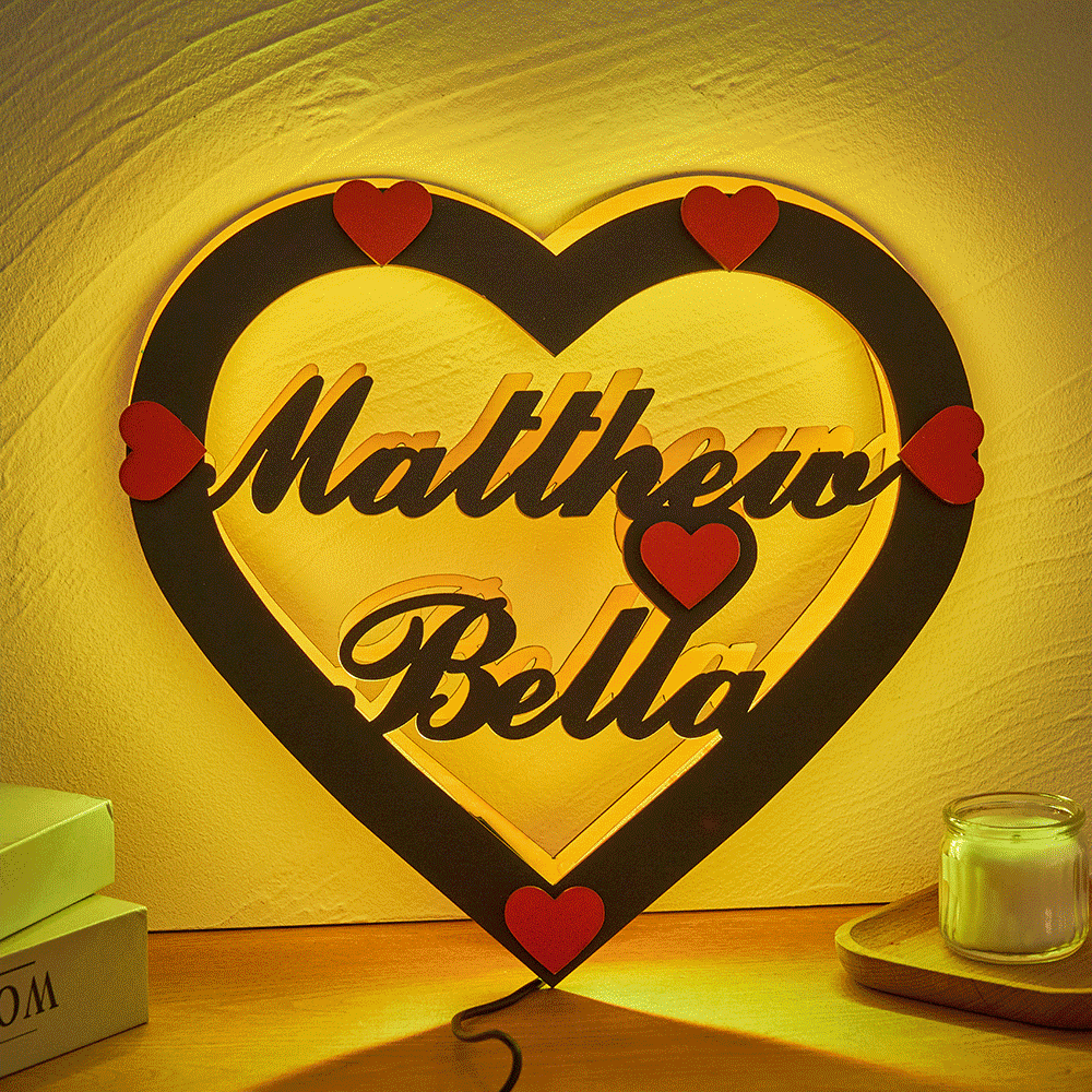 Custom Name Red Heart Night Light Romantic Wall Hanging LED Light Gifts For Couples - mymoonlampuk