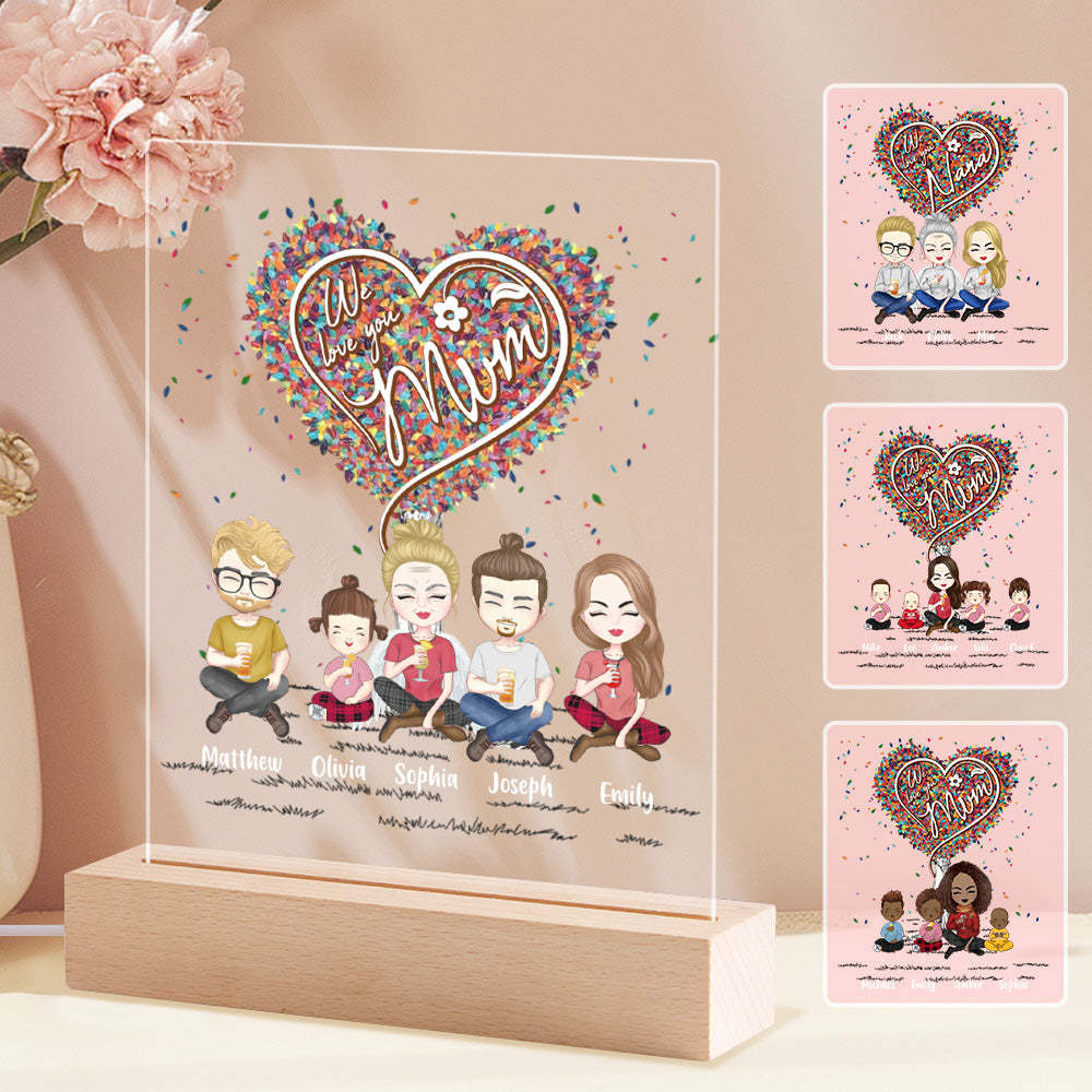 Custom Clip Art Personalized Mother and Kids Cartoon Plaque Lamp Mother's Day Gifts - MyMoonLampUk