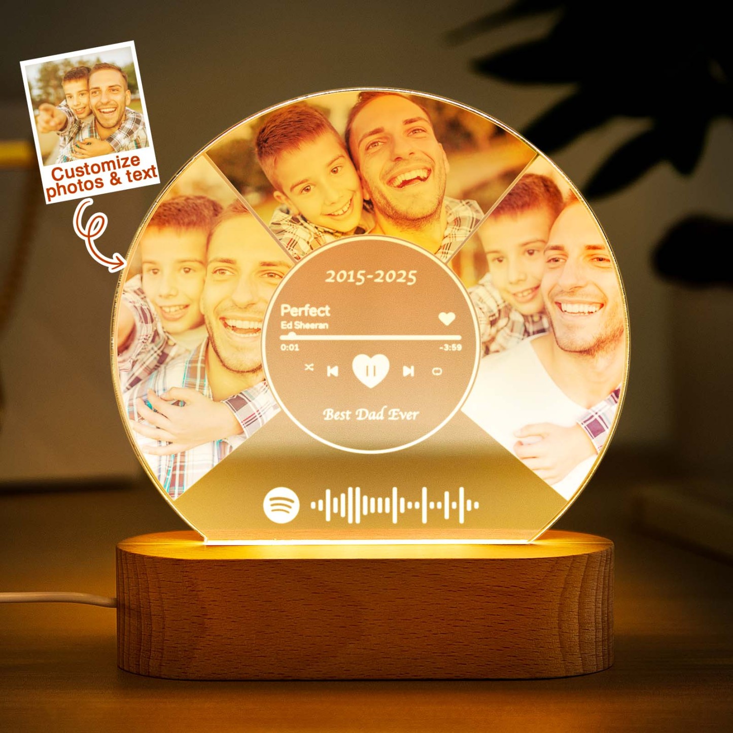 Personalized Photo Night Light Plaque, Custom Music Plaque with Photos, Acrylic Music Plaque, Music Lover Gift, Gift for Dad