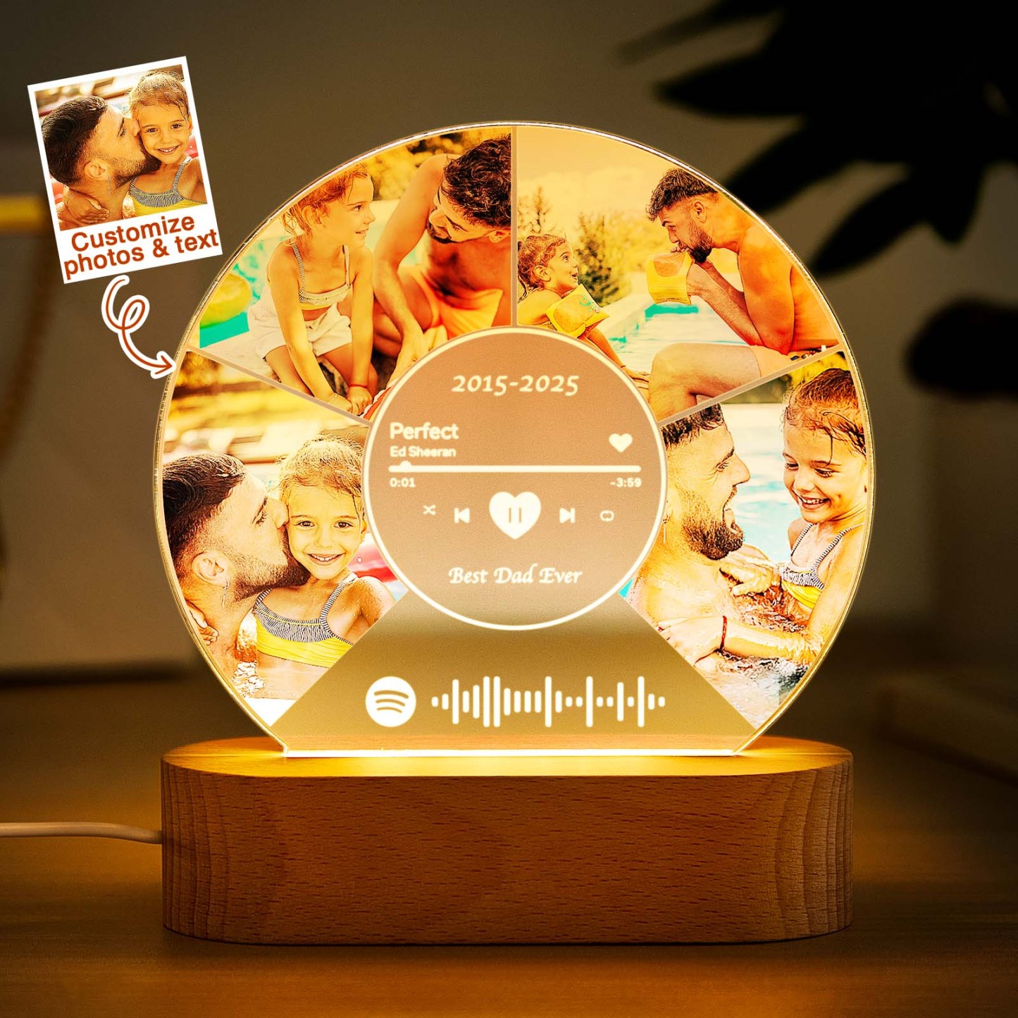 Personalized Photo Night Light Plaque, Custom Music Plaque with Photos, Acrylic Music Plaque, Music Lover Gift, Gift for Dad