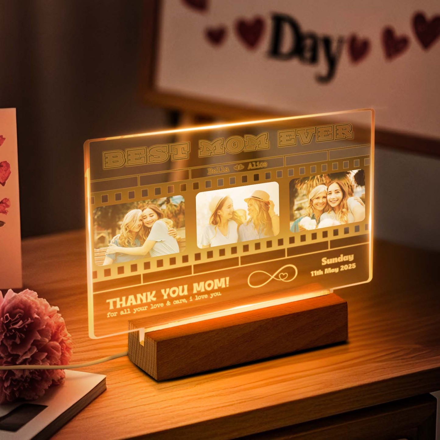 Mother's Day Gift Personalized Photos and Text Night Light Best Mom Ever Gift for Mom Custom Present - MyMoonLampUk