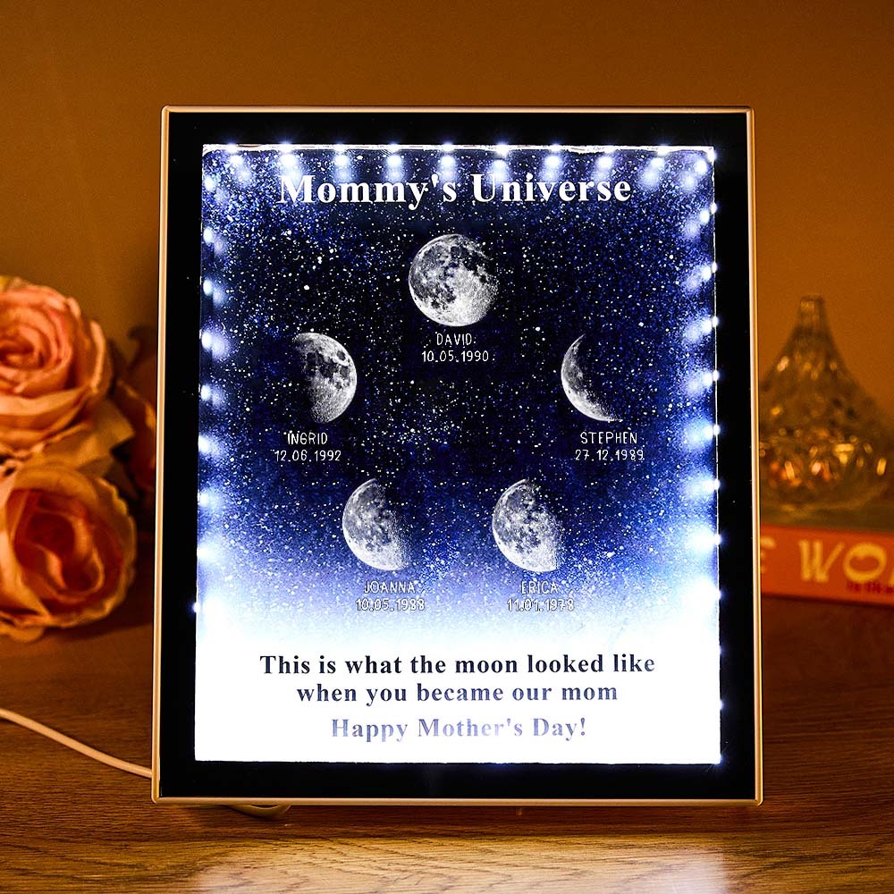 Mommy's Universe - Personalised Customised Starry Moon Phase Mirror Lightboxes - MyMoonLampUk