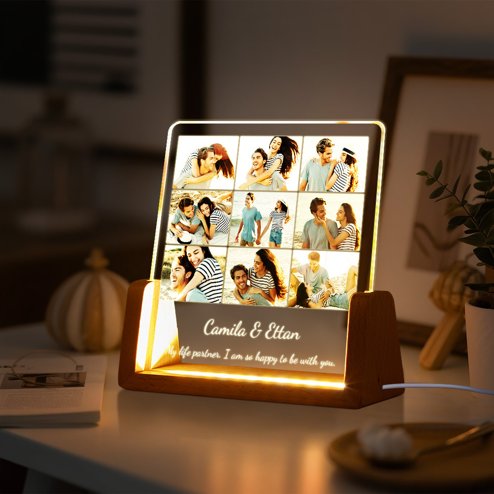 Custom Photos Night Light Anniversary Honeymoon Photos Night Light Personalized Desktop Light Gift for Couples - MyMoonLampUk