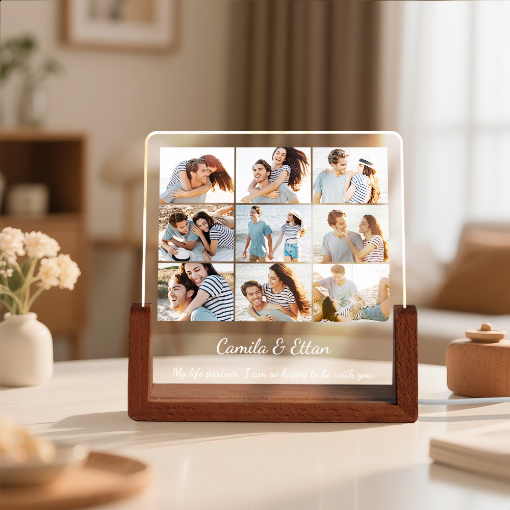Custom Photos Night Light Anniversary Honeymoon Photos Night Light Personalized Desktop Light Gift for Couples - MyMoonLampUk