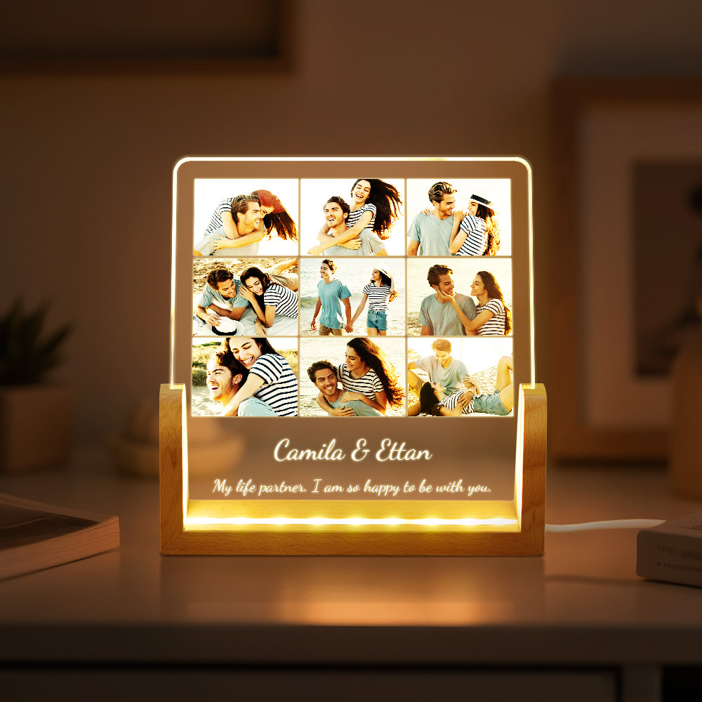 Custom Photos Night Light Anniversary Honeymoon Photos Night Light Personalized Desktop Light Gift for Couples - MyMoonLampUk