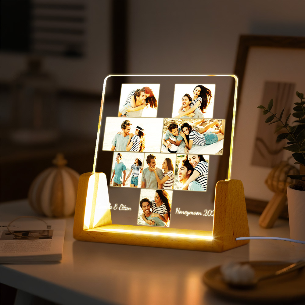 Custom Photos Night Light Anniversary Honeymoon Photos Night Light Personalized Desktop Light Gift for Couples - MyMoonLampUk