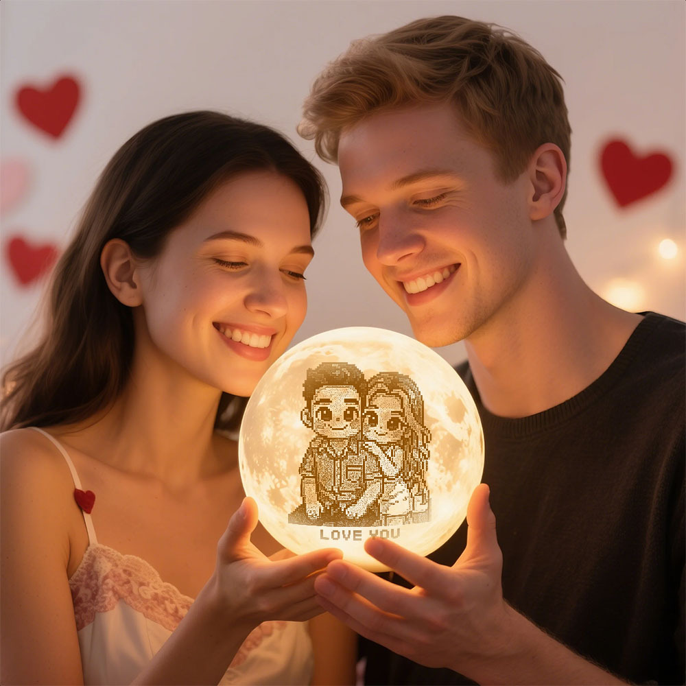 Personalised 3D Photo Moon Lamp & With Your Text- Touch 3 Colour Anime Effect - MyMoonLampUk