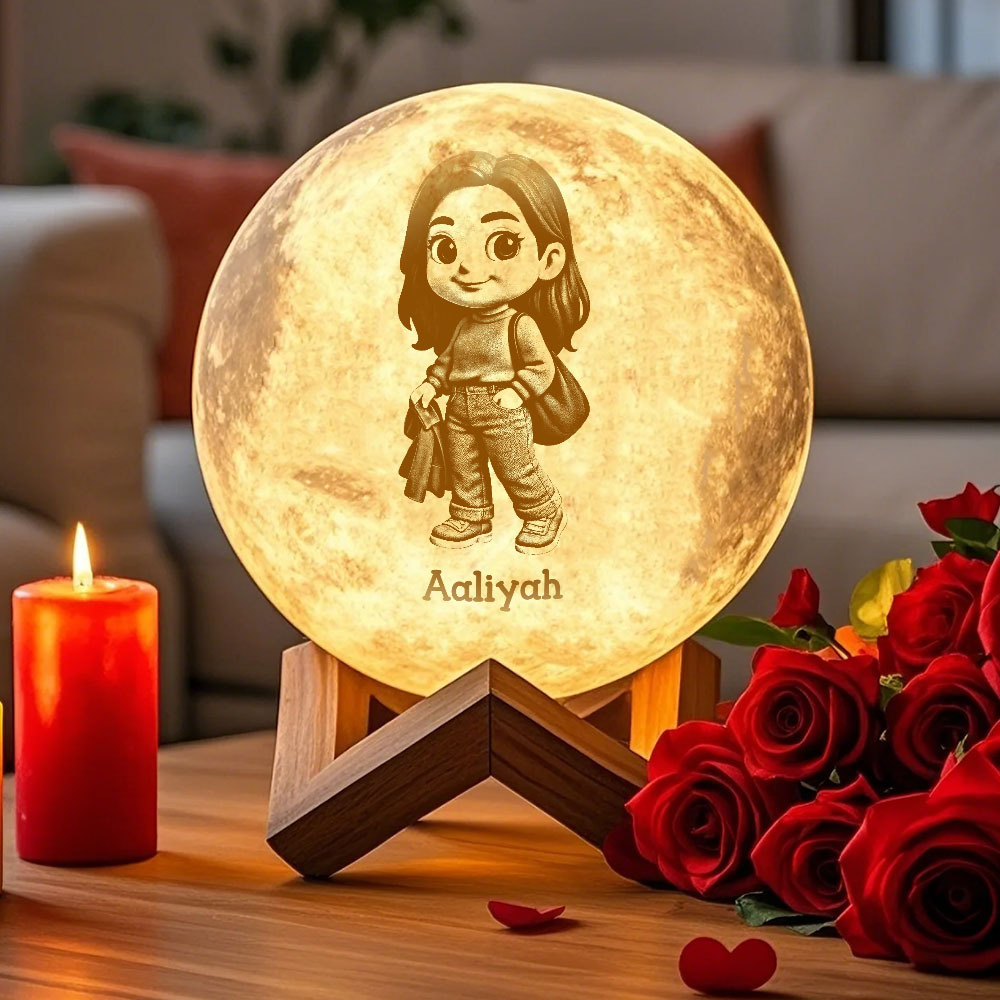 Personalised 3D Photo Moon Lamp & With Your Text- Touch 3 Colour Anime Effect - MyMoonLampUk