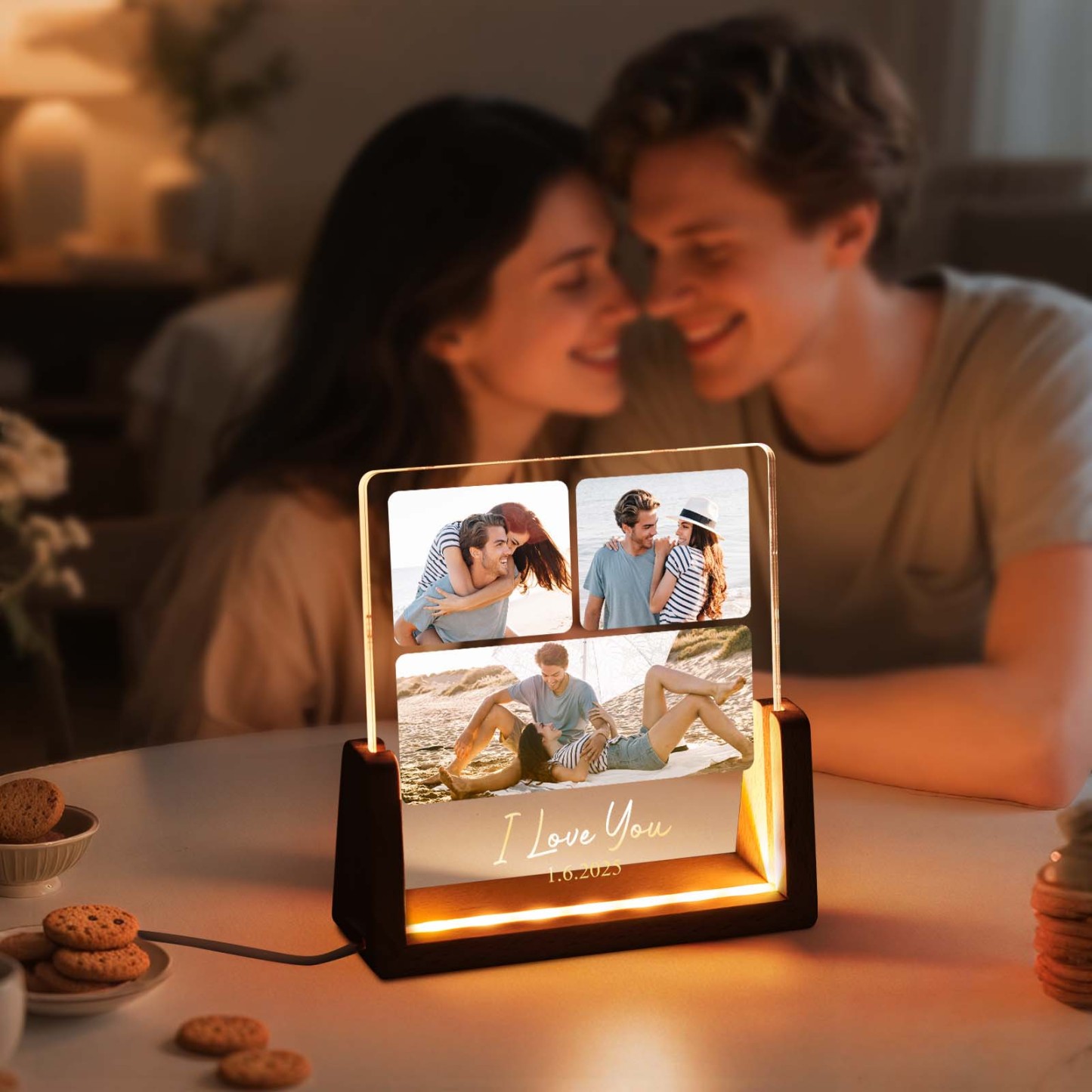 Custom Photos LED Acrylic Night Light Personalized Photos and Text Good Memories for Couples - MyMoonLampUk