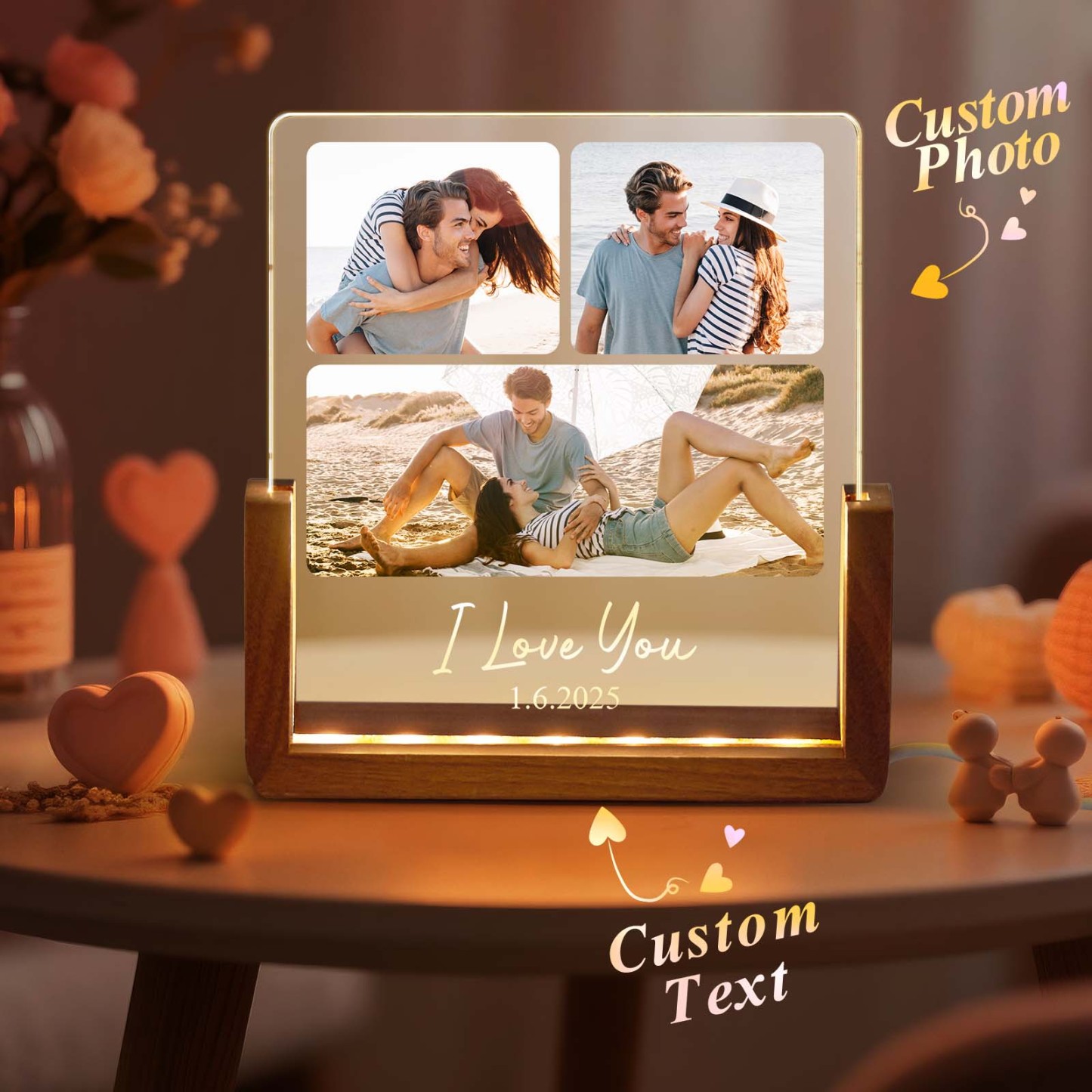 Custom Photos LED Acrylic Night Light Personalized Photos and Text Good Memories for Couples - MyMoonLampUk