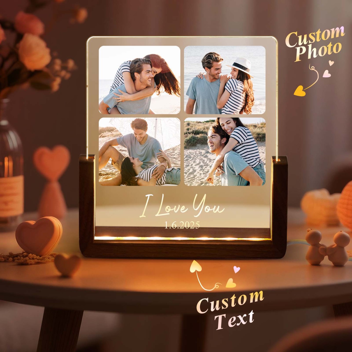 Custom Photos LED Acrylic Night Light Personalized Photos and Text Good Memories for Couples - MyMoonLampUk