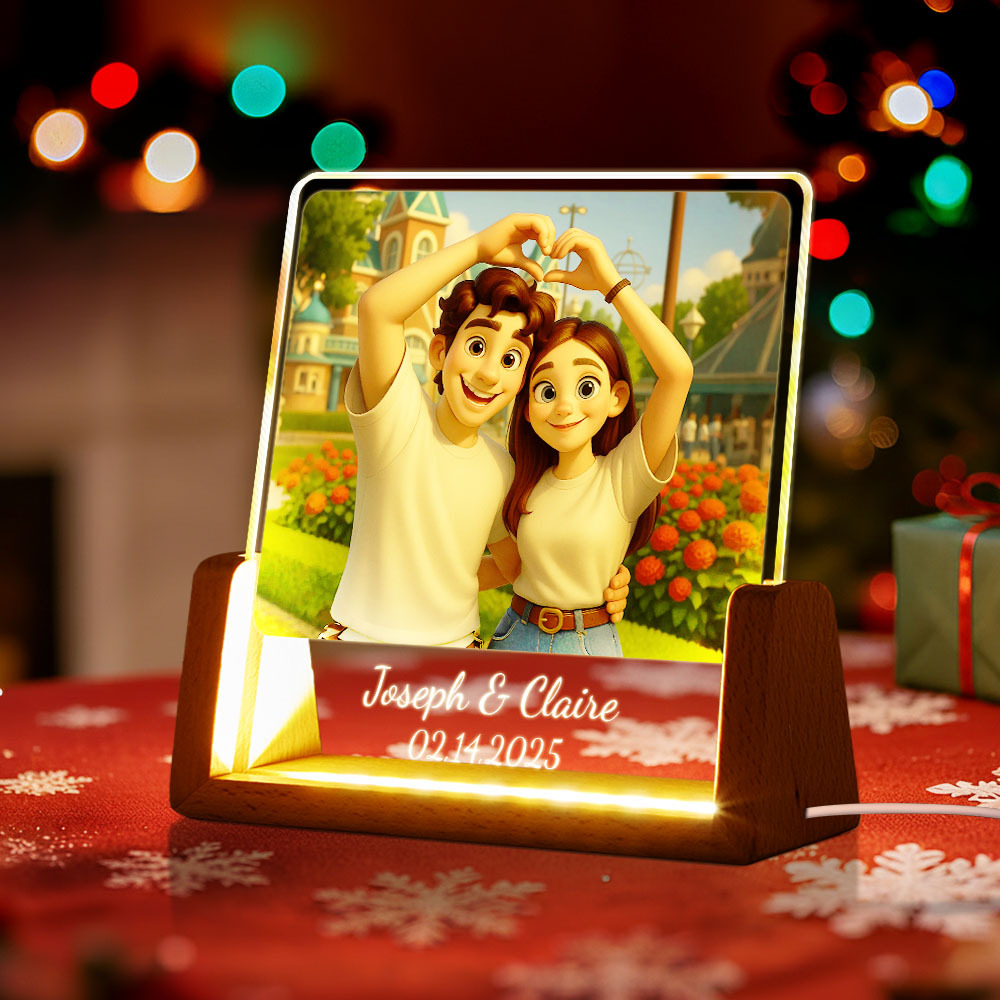 Christmas Gift Custom Photo LED Acrylic Night Light Custom with Cartoon Style Photos and Text Night Light Memory Gift for Couples - MyMoonLampUk