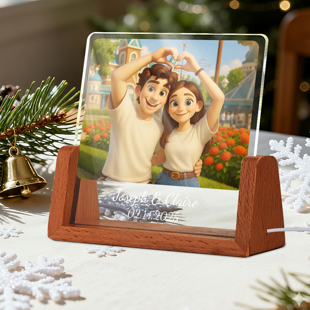Christmas Gift Custom Photo LED Acrylic Night Light Custom with Cartoon Style Photos and Text Night Light Memory Gift for Couples - MyMoonLampUk