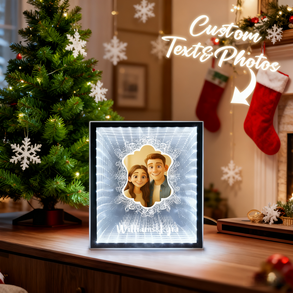 Christmas Gift Custom Pixar-Style Photo Abyss Mirror Light LED Infinite Depth Decor Light with Personalized Cartoon Portrait - MyMoonLampUk