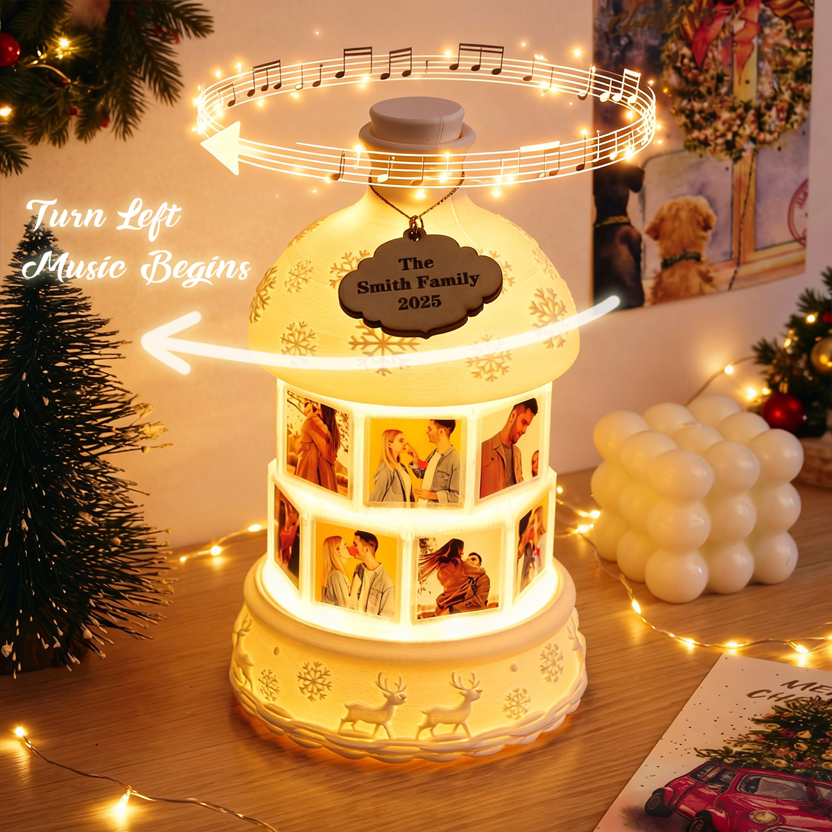 Custom Multi-Photo Rotating Night Light Music Box Engraved Family Keepsake Lamp Christmas Drift Bottle Light Christmas Tree Light Christmas Gift - MyMoonLampUk